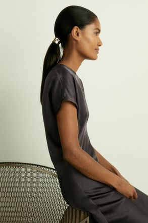 Reiss Womens Dark Grey Short-Sleeve Midi Dress, Size: 8