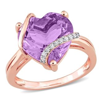 Amour 6 1/2 CT TGW Amethyst and Diamond Accent Heart Ring In Rose Plated Sterling Silver