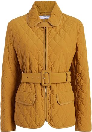 Another Tomorrow diamond-quilted belted puffer jacket - women - Organic Cotton/Recycled Wool/Recycled Polyester - 48 - Yellow
