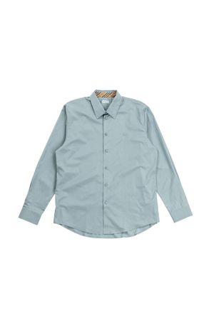 Burberry Mens Cotton Poplin Shirt - Light Grey - Size Small