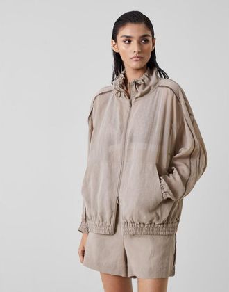 Brunello Cucinelli WomenS Coffee Cream Cotton Zip Front Jacket, Size XXS