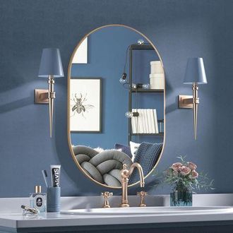 OEM Espejo Ovalado, Espejo De Ba&ntilde;o Ovalado De 40 X 60 Cm, Espejo De Pared &Uacute;nico, Espejo De Tocador Dorado Para Sala De Estar, Ba&ntilde;o, Dormitorio, Pasillo