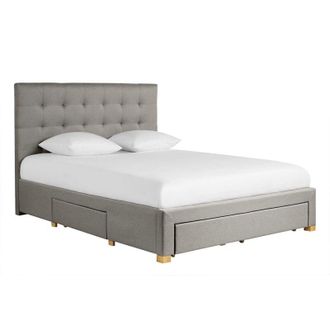 Miliboo Cama Con Cajones 2 Plazas 160 X 200 Cm De Tela Gris Claro Reno