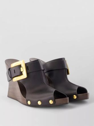 Balmain anthem leather mules large buckle wedge