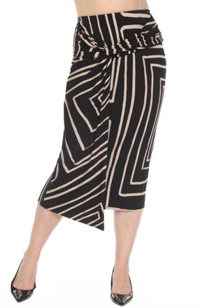 Joseph Ribkoff Geometric Faux Wrap Midi Skirt In Black/beige
