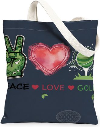 Generic Peace Love Canvas Tote Bags, Fun Symbols Pattern Reusable Grocery Bags, Summer Lightweight Washable Shoulder Strap Canvas F, Navy, 13x15 Inch