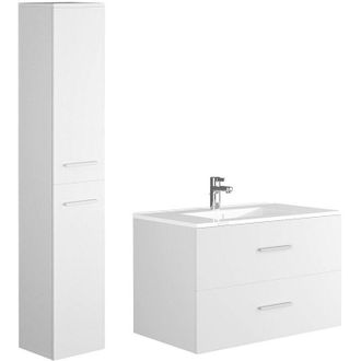 Vente-Unique Vente-unique - Mobile per bagno sospeso lavabo singolo colonna portaoggetti 80 cm Bianco - kayla