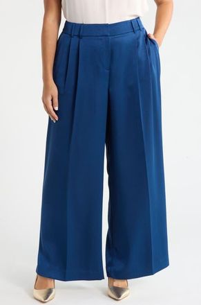 Tahari by ASL Pleated Satin Wide Leg Pants in Deep River at Nordstrom, Size 14W