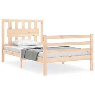 Berkfield Home Bed Frame with Headboard Small Single Solid Wood in Light Tan