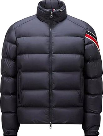 Moncler Jassen, Heren, Blauw, S, Leer, Giacca