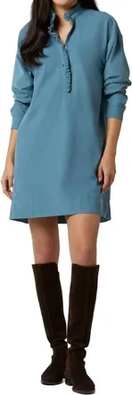 Ann Mashburn Nicky Popover Shirtdress In Steel Blue Stretch Cord