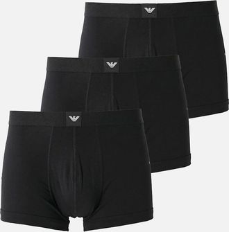 Emporio Armani Mens Emporio Armani Stretch Cotton Logo 3 Pack Trunks Black/Black/Black - Size: 32/30/31