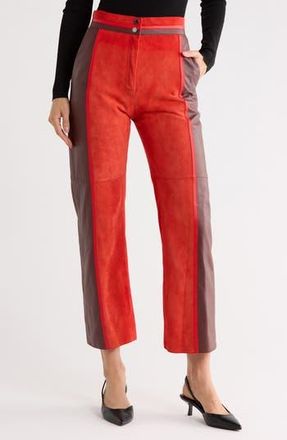 Longchamp Colorblock Mixed Media Pants in Mahogany at Nordstrom Rack, Size 6 Us / 38 Fr