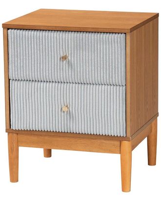Baxton Studio Taylin Mid-Century Corduroy & Wood 2-Drawer Nightstand