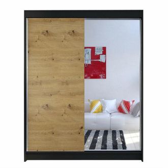 Mirjan24 Mobilier1 - Armario Closico 140, Negro + Roble Artisan, 200x150x58cm, Puertas De Armario: Correderas, N&uacute;mero De Estantes: 0