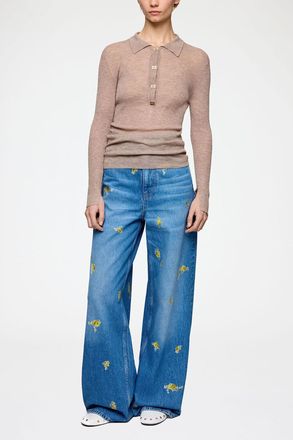 Ganni Brown Polo Shirt in Sheer Wool - Size XXS