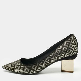 Nicholas Kirkwood Black/Gold Diamond Quilt Jacquard Pointed Toe Pumps Size 38
