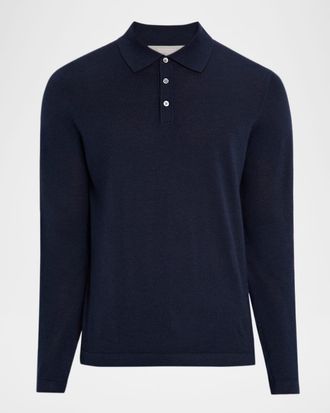 Neiman Marcus Mens Cashmere and Silk Knit Polo Sweater