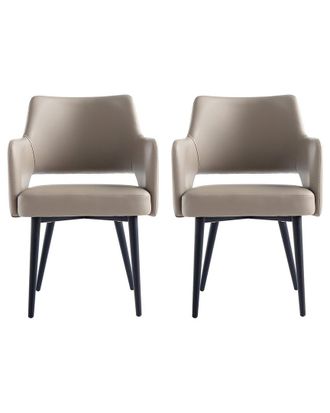Manhattan Comfort Set Of 2 Tremont Modern Leatherette Dining Arm Chairs With Metal Legs