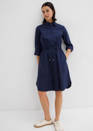 Bonprix Midikleid BONPRIX Hemdblusenkleid aus Leinen-Baumwoll-Mix, Damen, Gr. 42, N-Gr, dunkelblau (l&auml;nge: regul&auml;r), Obermaterial: 55% Leinen, 45% Baumwolle, 
