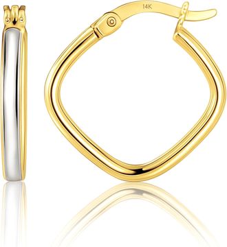 MAX + STONE Solid 14K Gold Two Toned 12mm Square Gold Hoop Earrings