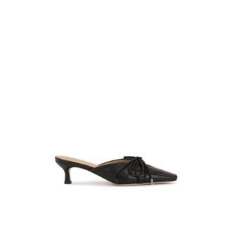 Kazar Zwarte muiltjes met hak en strikdetail - Dames - Muiltjes - Zwart - 40 EU - Leer - Schoenen
