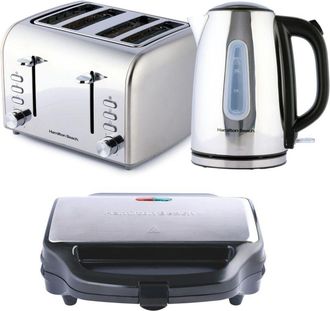Hamilton Beach Kettle, 4 Slice Toaster & Sandwich Toaster, Rise Collection by Hamilton Beach, Silver
