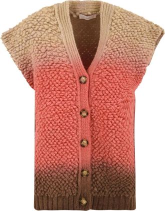 Akep Truien & Vesten, Dames, Veelkleurig, S, Wol, Shaded Fur Dot Vest