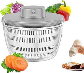 Gabrielle Centrifugadora De Ensaladas El&eacute;ctrica, Cesta Grande De 4 L Con Tapa Y Ensaladera, Centrifugadora Autom&aacute;tica Inal&aacute;mbrica Profesional Para Lavar Y Secar