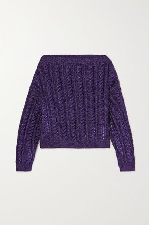 Valentino Garavani Pullover A Spalle Scoperte In Maglia Metallizzata Con Paillettes - Viola