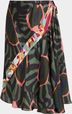 Dries Van Noten Sibanna Abstract-Print Satin Asymmetric Midi Skirt