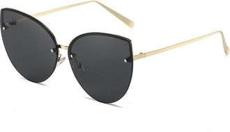 Generic Metal Womens Vacation Sunglasses Outdoor Commuter Mens Driving Sun Glasses(Black)