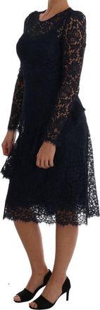 Dolce & Gabbana Womens Blue Taormina Floral Lace Sheath Dress Black Cotton