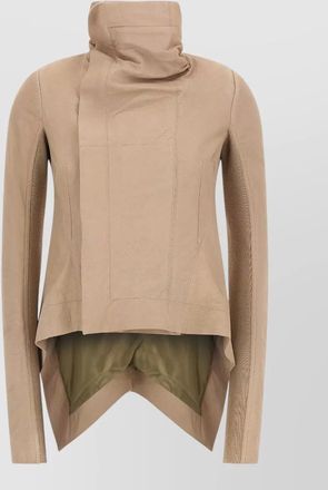 Rick Owens lamb leather draped asymmetric single breasted coat