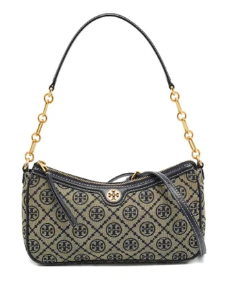 Tory Burch T Monogram jacquard leather shoulder bag - Blue