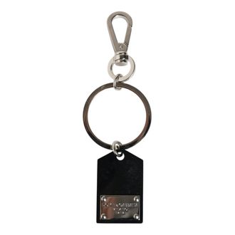 Dolce & Gabbana Keyrings, unisex, Black, Size: ONE SIZE Black Glass Plaque Metal Keychain