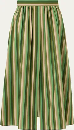 Akris Parasol Striped Cotton Poplin Midi Skirt