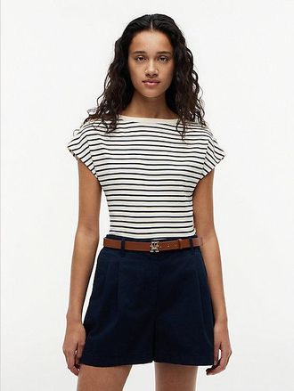 Tommy Hilfiger Gold-Tone Button Boat Neck T-Shirt