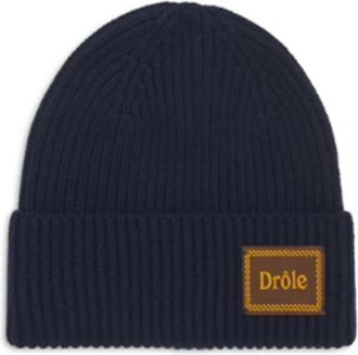 Dr&ocirc;le de Monsieur Marineblauwe Geribbelde Wollen Muts - Heren - Hoeden - Blauw - ONE Size - Wol - Accessoires