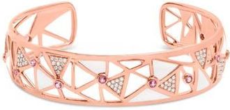 House of Brilliance 14K Rose Gold 5/8 Ctw Diamond Pink Tourmaline Open Cuff Bangle with White Enamel at Nordstrom