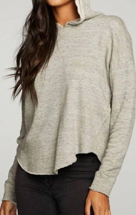 Chaser Linen French Terry Long Sleeve Shirttail Pullover Hoodie In Heather Grey