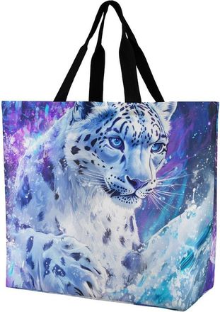 Generic Leopard Watercolor Reusable Shopping Bags One Shoulder Grocery Tote Bag Waterproof Big Purse for Work Travel