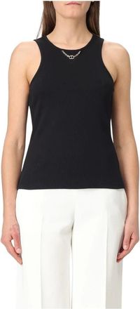 Twinset Tops, Dames, Zwart, XL, Geribbelde Mouwloze Tanktop met Kettingdetail