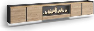 Skraut Home Skraut Home - Mueble Tv, Televisi&oacute;n, Muebles De Sal&oacute;n, Almacenaje, 315x35x50cm, Para Tv Hasta 80, Chimenea El&eacute;ctrica Xxl, Colgado, Suspendido, Led, Es