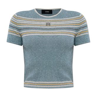 Amiri Round-neck Knitwear, female, Blue, Size: M T-Shirt with Lurex Thread