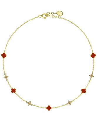 Gabi Rielle 14K Over Silver Carnelian CZ Sparkling Necklace