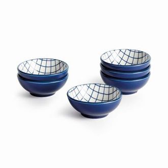 Napa Home & Garden Stria Grid Dip Bowls, Set of 6 - Dark Blue/White Ceramic at Nordstrom