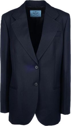 Prada Jassen, Dames, Blauw, M, Wol, Single-breasted Chevron Jacket