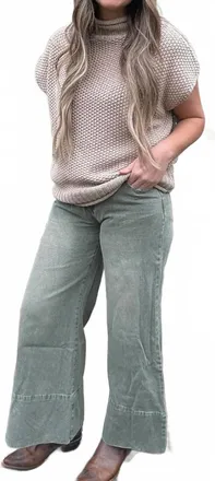 So Me Wide Leg Twill Jeans In Vintage Olive