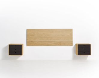 HOGAR 24 Cabecero Acabado Madera + 2 Mesitas Flotantes tres cajones Cera/Blanco